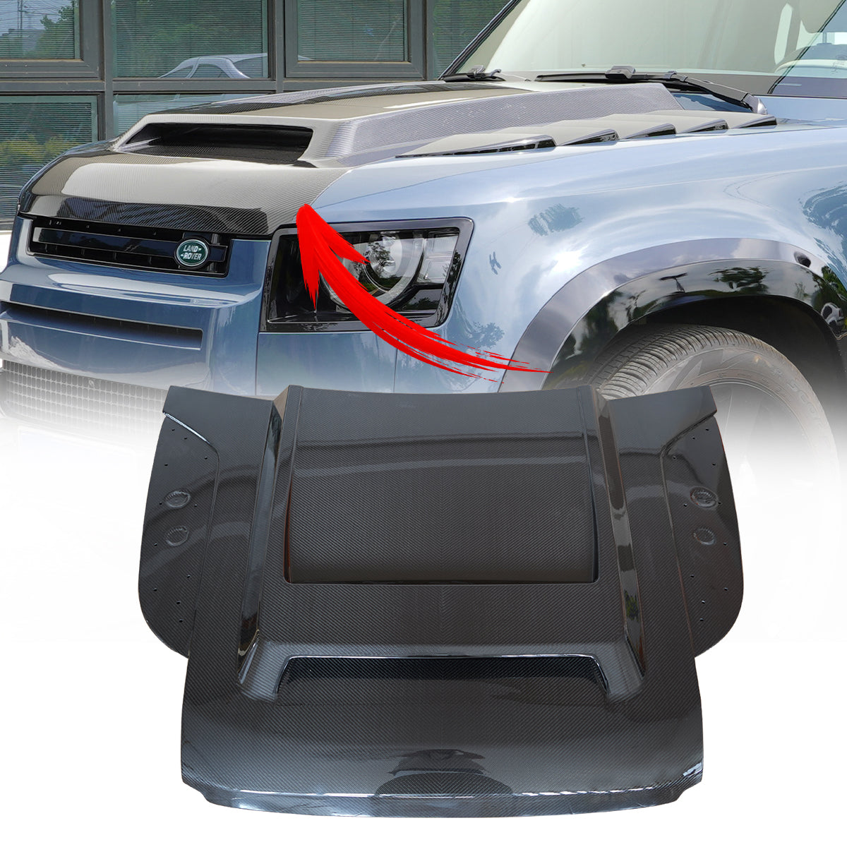 PLOMOR One-Piece Carbon Fibre Bonnet for Land Rover Defender 90 110
