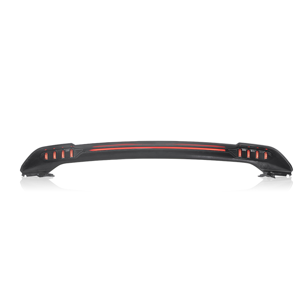 Close-up gloss black ABS aerodynamic spoiler wing detail