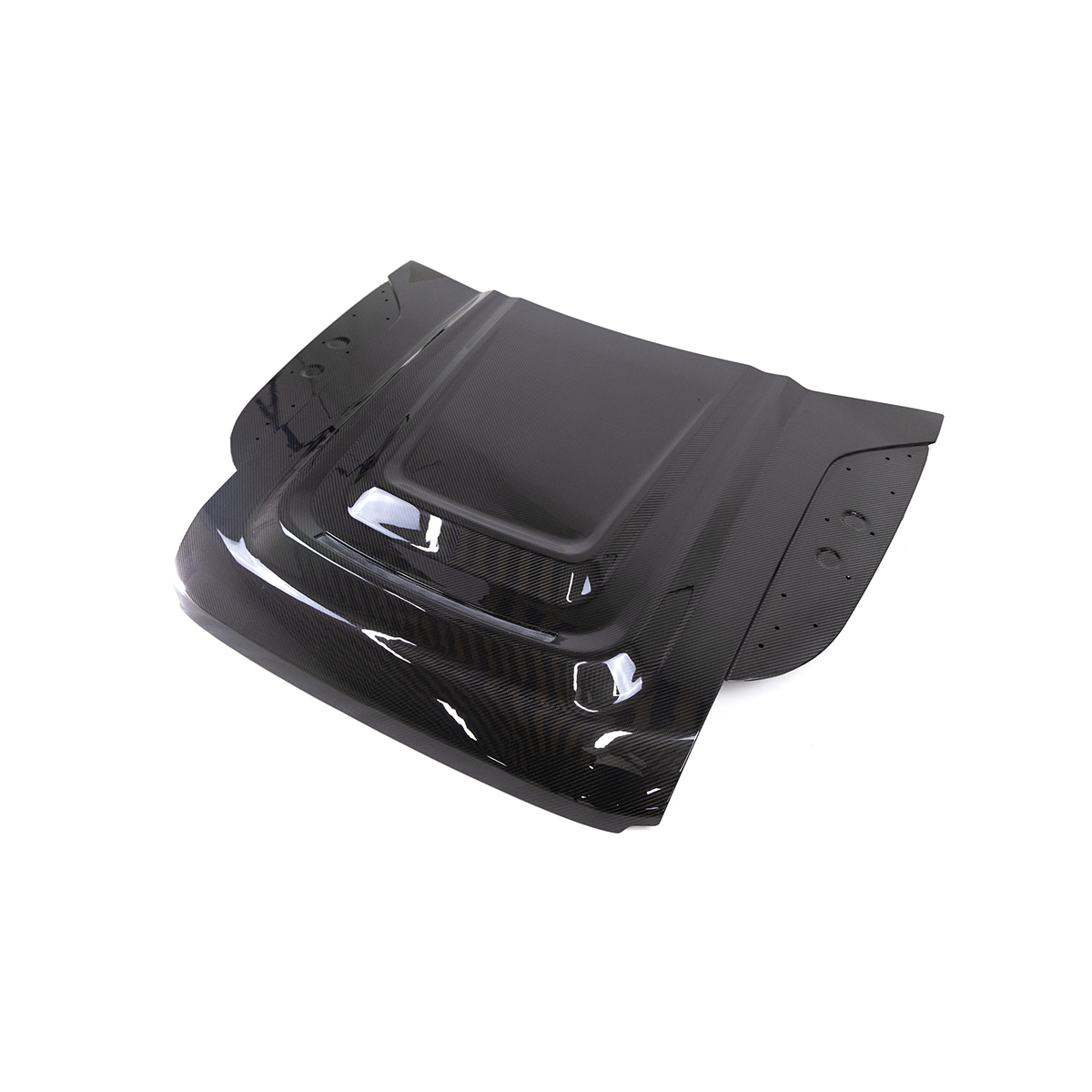 Side view of PLOMOR Dry Carbon Bonnet for Defender 90/110/130