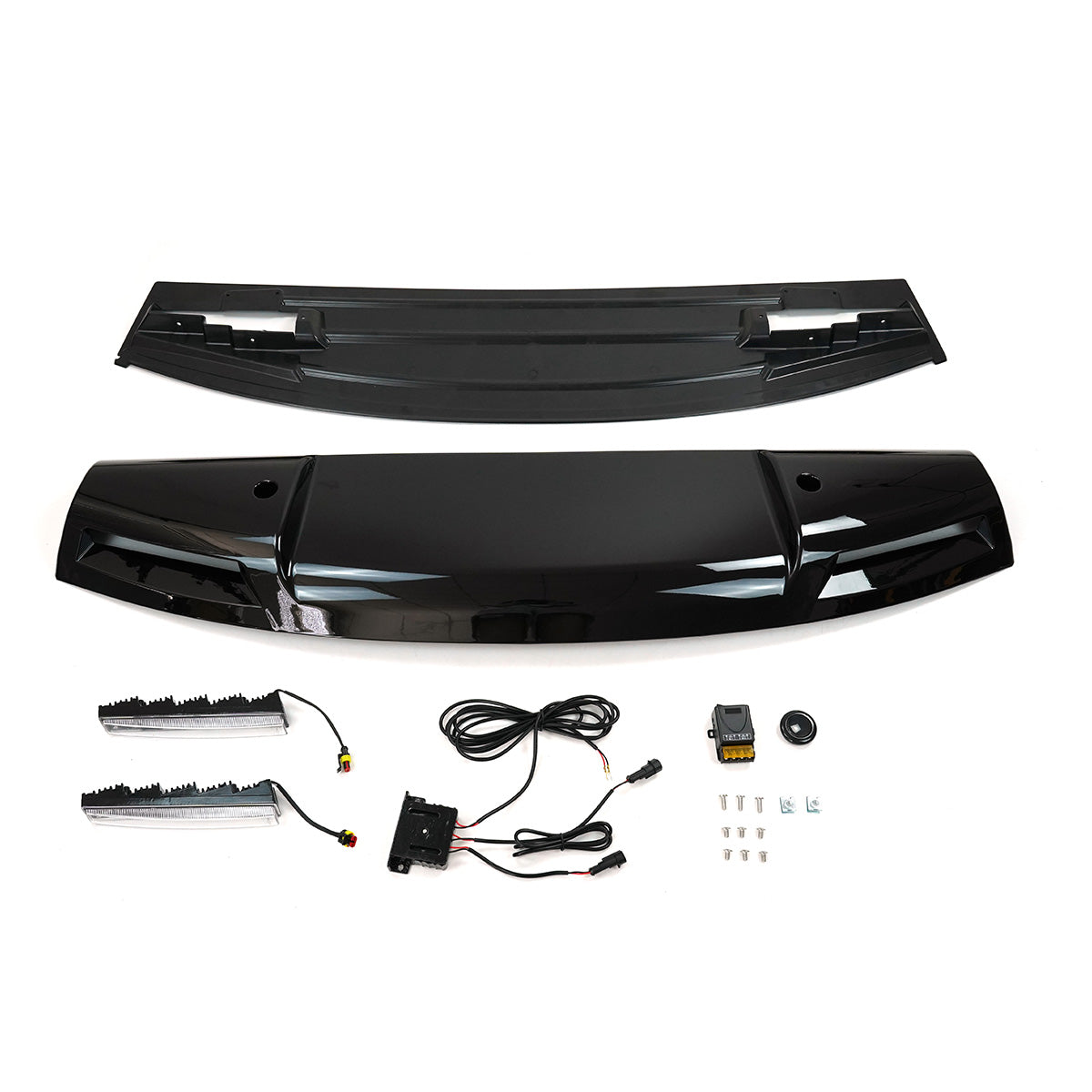 PLOMOR Dual LED Short Roof Light Bar Packaging and Accessories