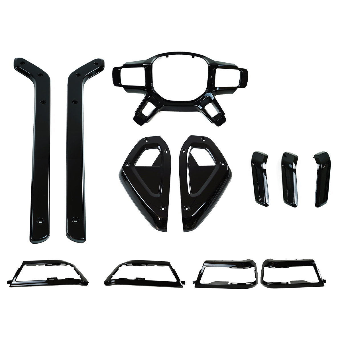 PLOMOR gloss black interior trim kit overview for Defender 90/110/130