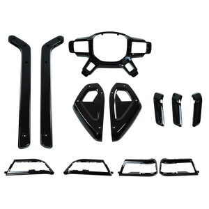 PLOMOR gloss black interior trim kit overview for Defender 90/110/130