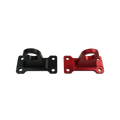 PLOMOR Defender L663 aluminium tow hooks gloss black and red front view