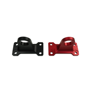 PLOMOR Defender L663 aluminium tow hooks gloss black and red front view