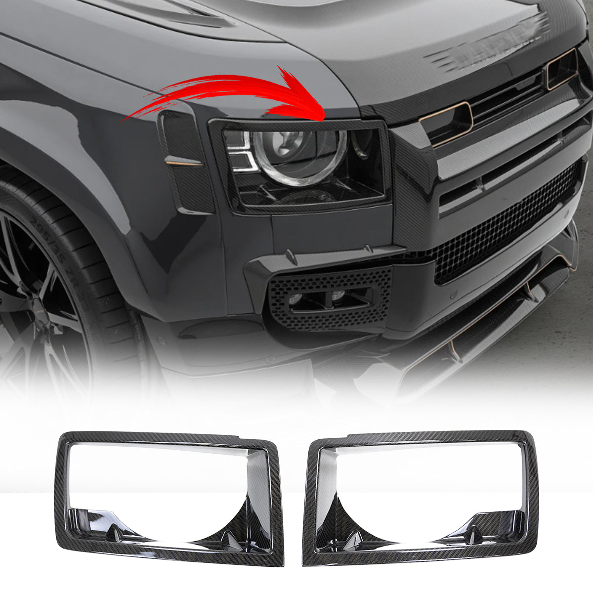 PLOMOR Dry Carbon Fibre Headlight Covers for Land Rover Defender L663 90 110 130
