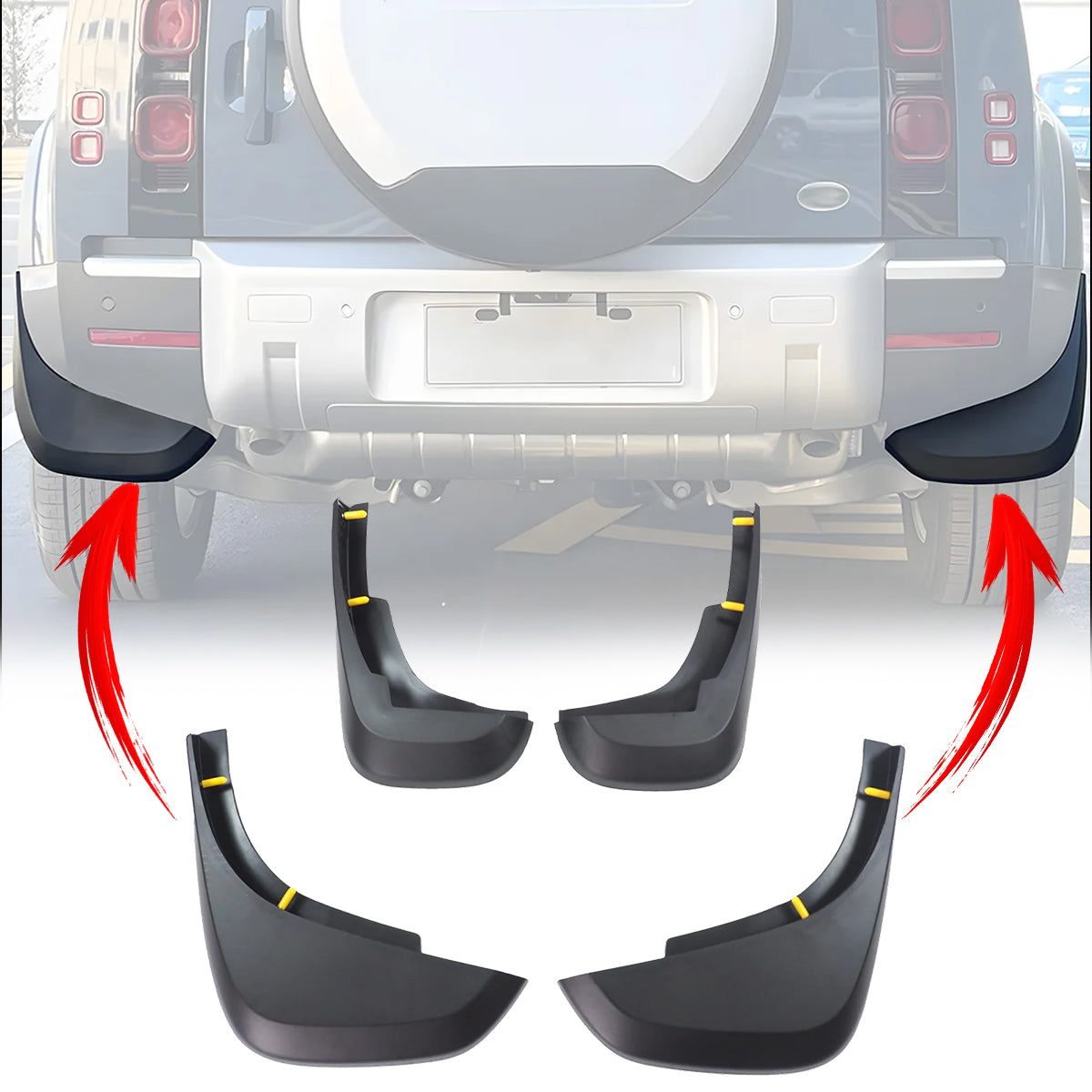 PLOMOR matte black mud flaps for Land Rover Defender L663 90/110