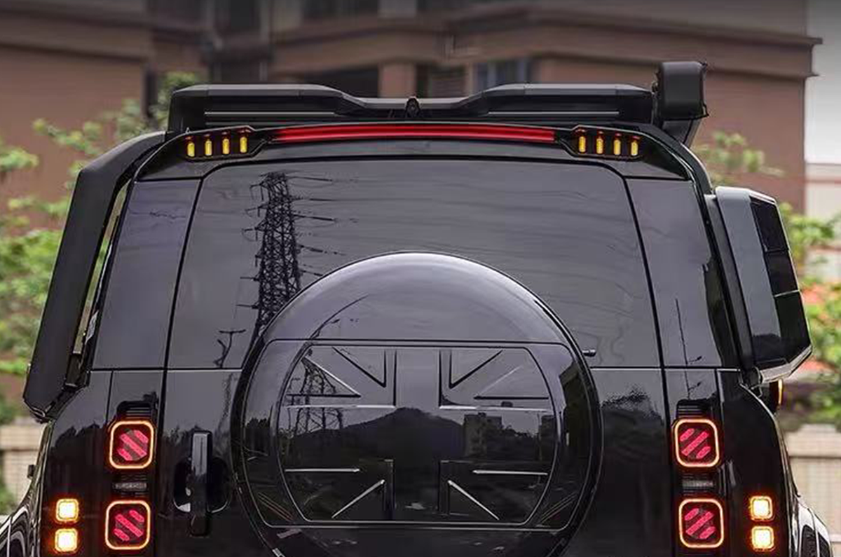 Premium ABS Material Construction - PLOMOR Defender 90/110/130 Tactical Rear Spoiler with LED – Adjustable ABS Wing (Gloss Black)