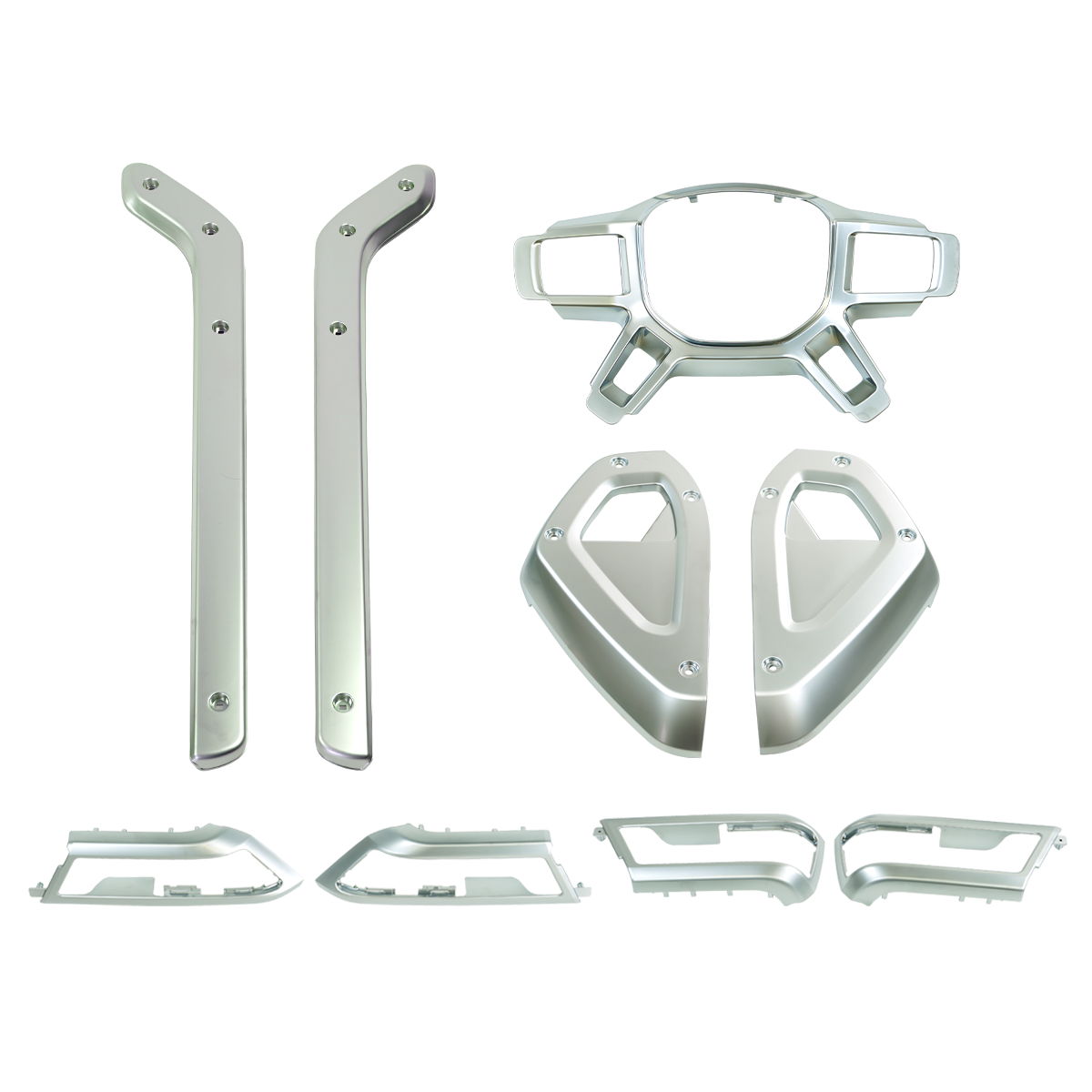 PLOMOR pearl nickel interior trim kit overview for Land Rover Defender 90/110/130