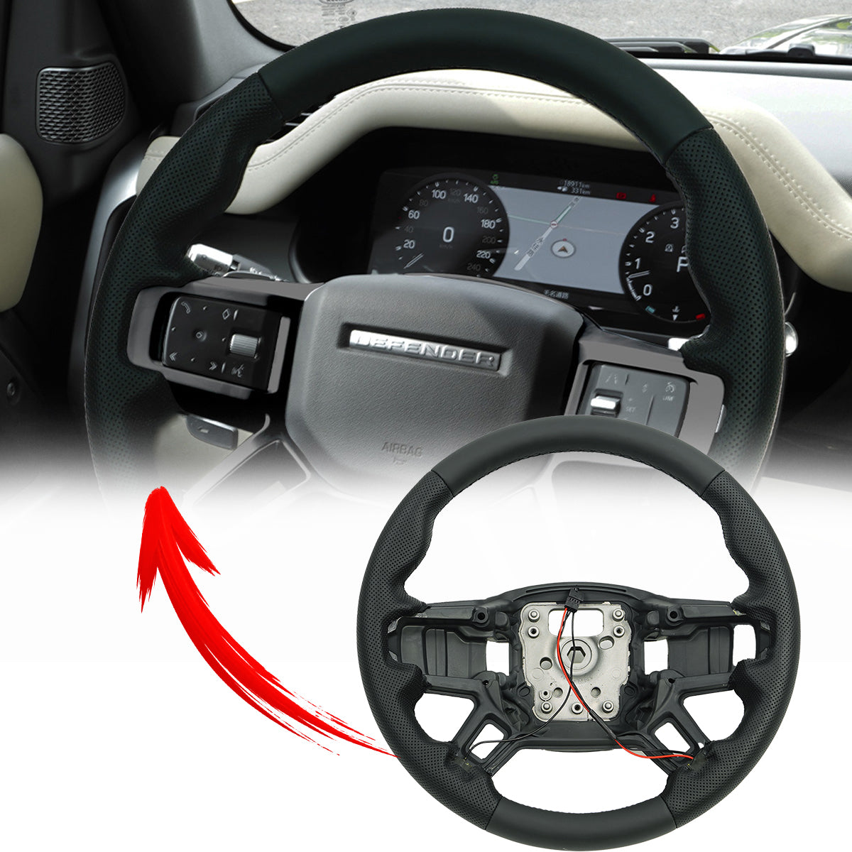 PLOMOR Perforated Performance Steering Wheel for Land Rover Defender