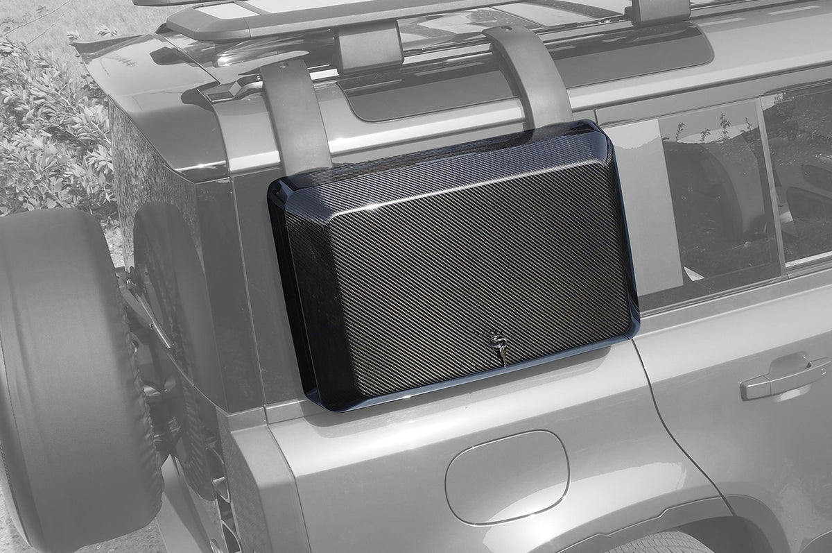 Waterproof and Lockable - PLOMOR Carbon Fibre Side Storage Box for Land Rover Defender 90/110/130 – Lockable