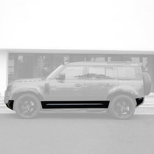 PLOMOR Gloss Black Side Moulding installed on Land Rover Defender 