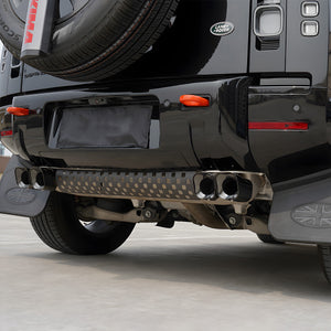 PLOMOR Square Quad Exhaust Tip Kit Installed Matte Black on Defender 90/110/130