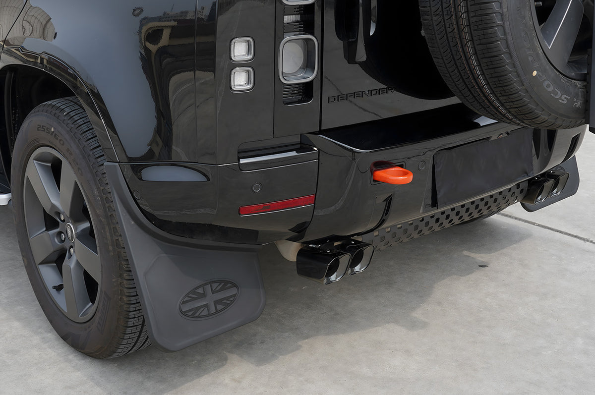 Integrated Square Outlet Exhaust Kit - PLOMOR Square Quad Exhaust Tips for Defender 90 / 110 / 130 – Black Mesh