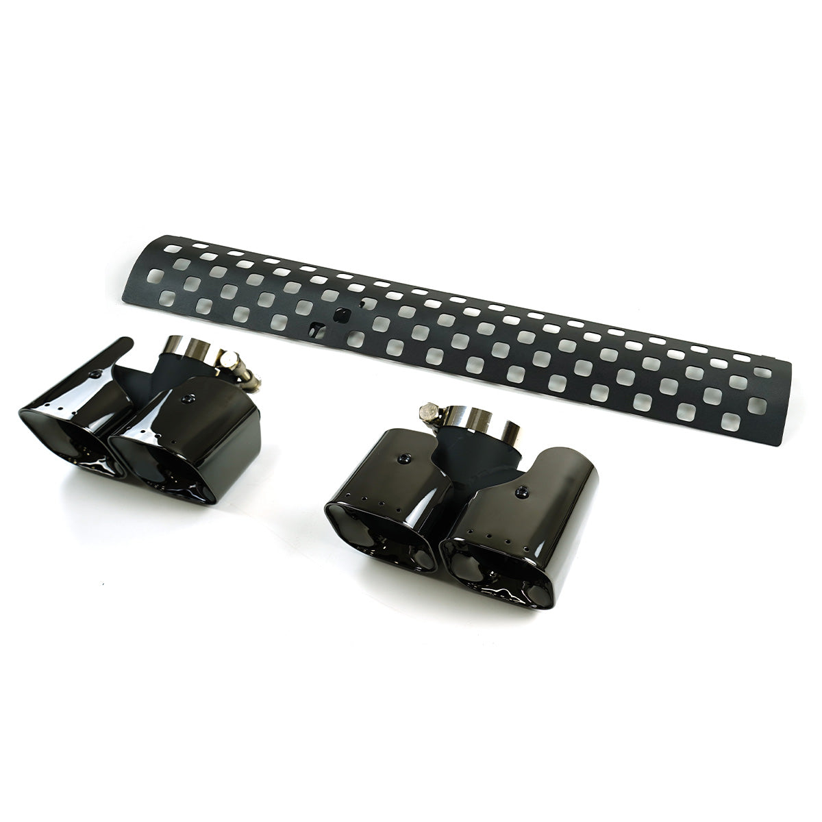 PLOMOR Square Quad Exhaust Tip Kit Mesh Detail for Defender 90/110/130