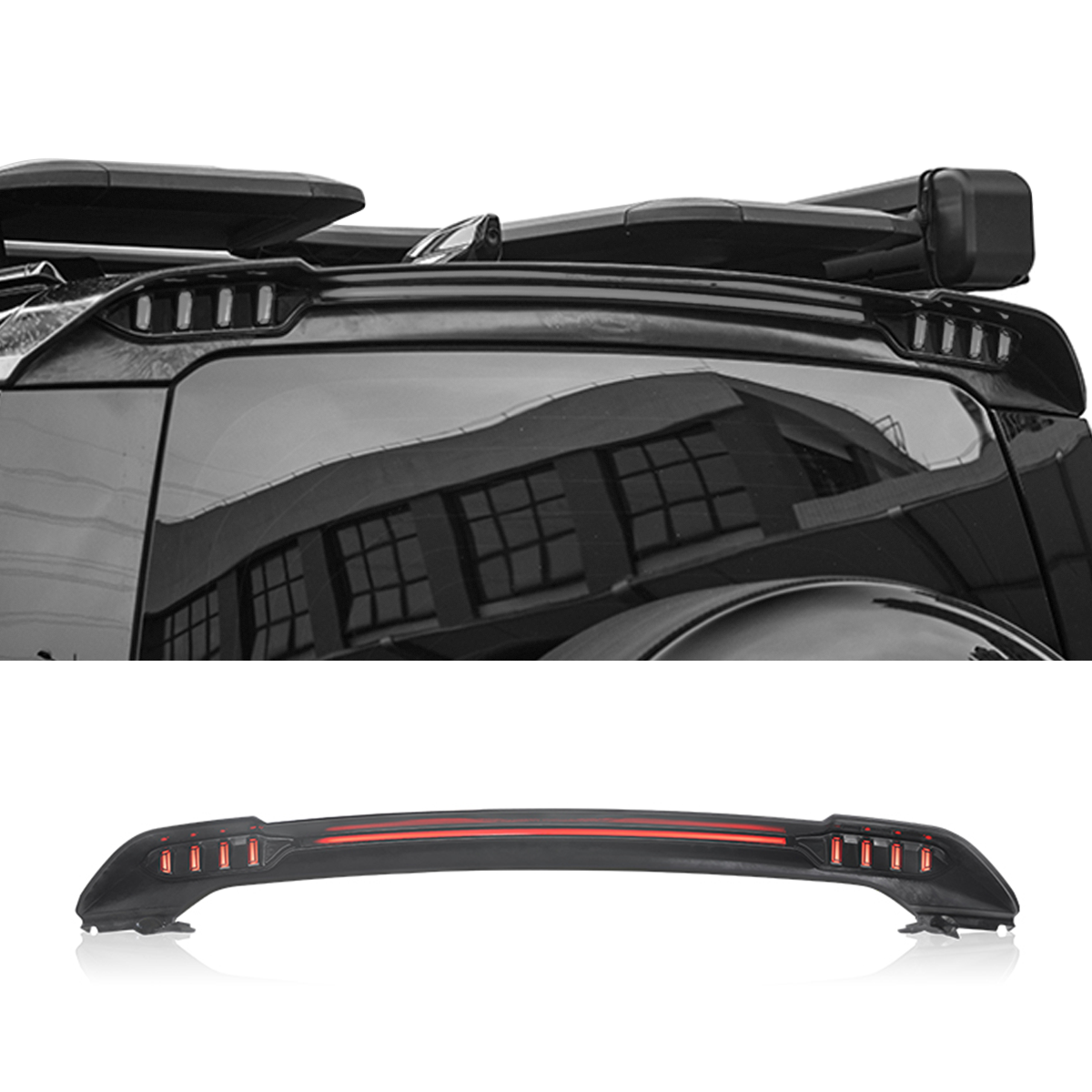 Installed adjustable rear wing with LED brake and tail light function