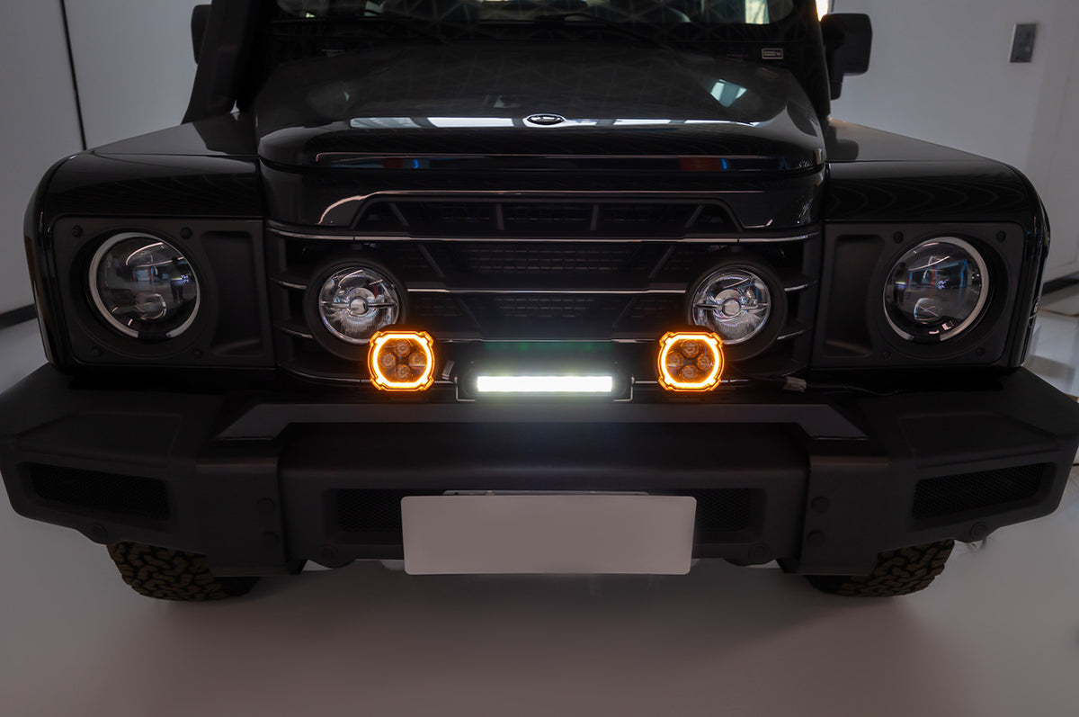 Round LED Spotlight with Amber Halo for Ineos Grenadier - PLOMOR Ineos Grenadier LED Spotlights – Dual Function Driving Lights with Amber Halo DRL