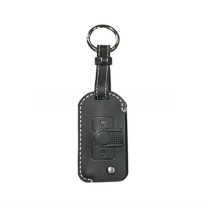 Black leather keychain cover for Ineos Grenadier, premium leather car key protector