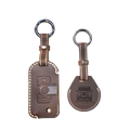 Brown leather keychain and AirTag cover set for Ineos Grenadier, luxury leather accessory