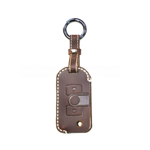 Brown leather keychain cover for Ineos Grenadier, premium leather car key protector