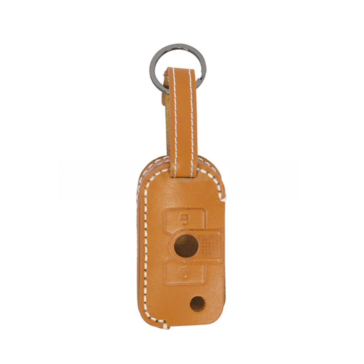 Classic orange leather keychain cover for Ineos Grenadier, premium leather key protector