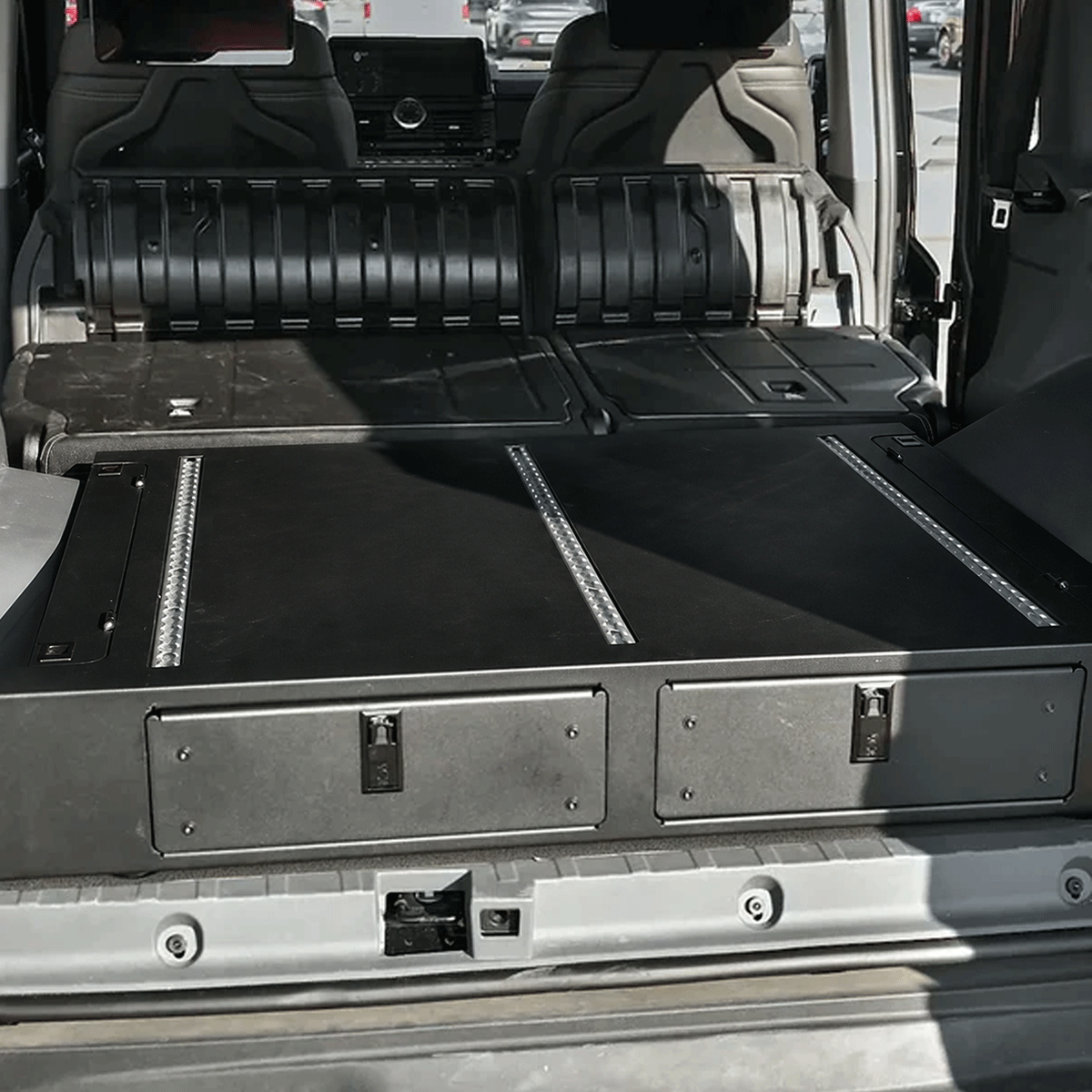 Flat rear cargo platform with twin drawer system installed on INEOS Grenadier