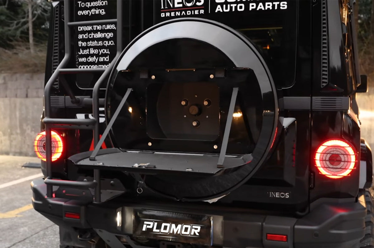 Multi-Functional Usage Scenarios - PLOMOR Offroad Ineos Grenadier Spare Tire Integration Kit – Lockable Storage Box & Fold-Down Camping Table