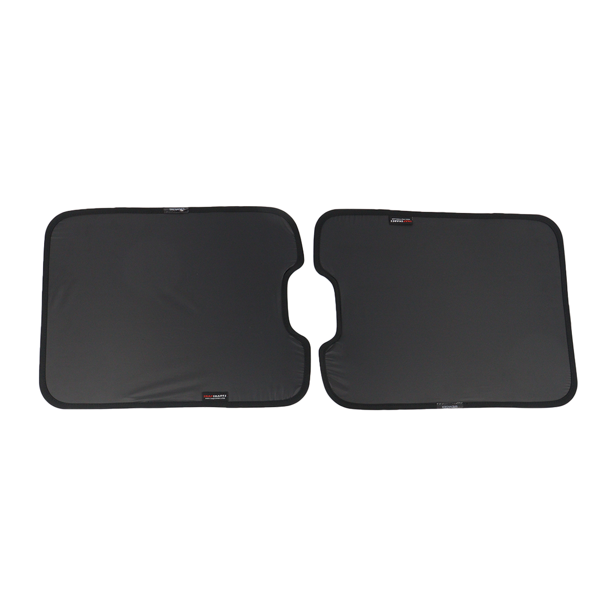 PLOMOR two-piece skylight roof sunshade for INEOS Grenadier, black privacy side, top-down view with inward notches aligned