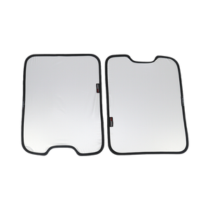 PLOMOR two-piece skylight roof sunshade for INEOS Grenadier, silver reflective panels shown side by side for front and rear windows
