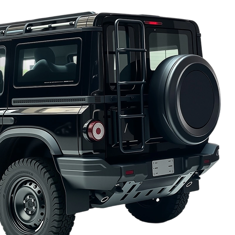 Rear view of INEOS Grenadier with donut-style spare tire cover, weather protection included