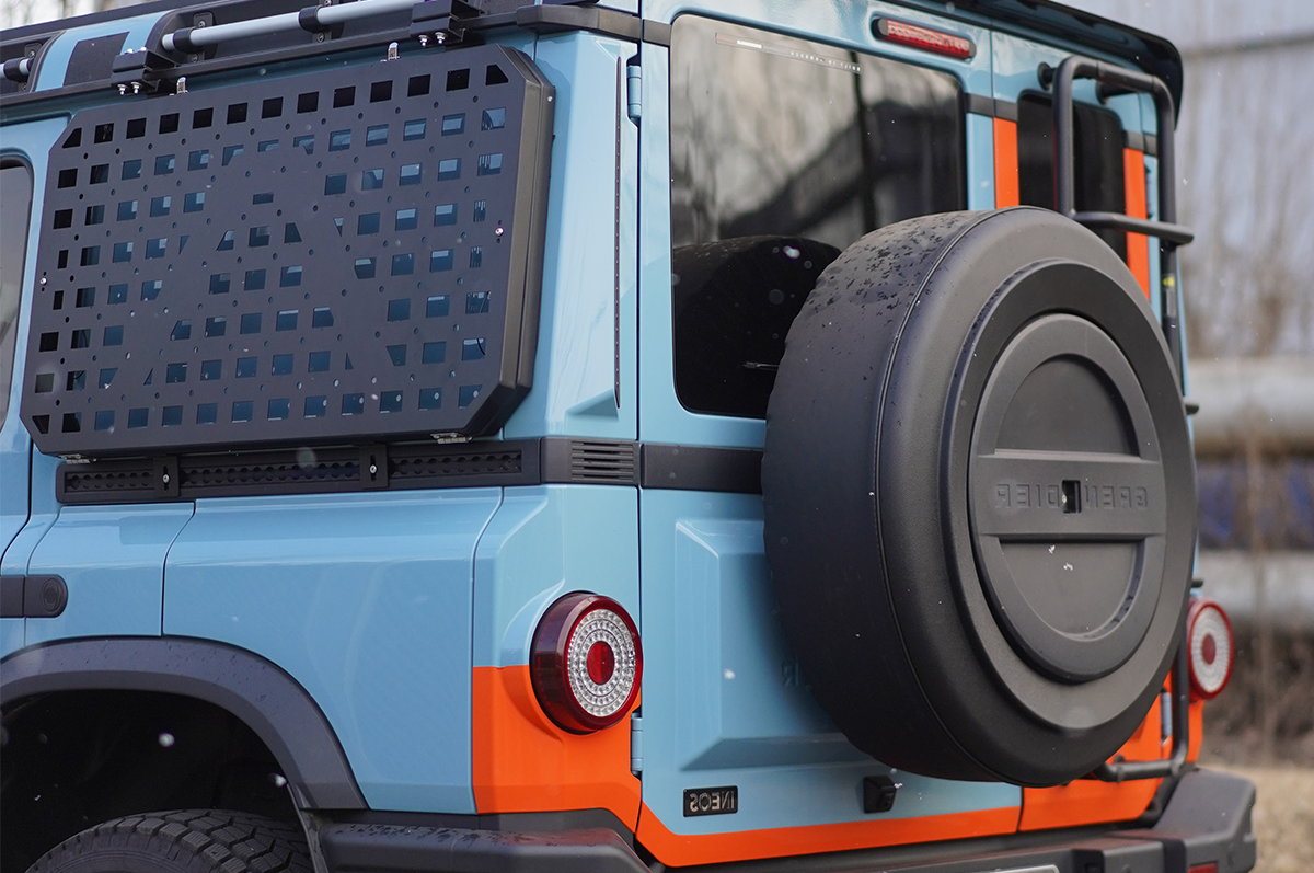 Lockable Spare Wheel Storage Box – Durable, Space-Saving Design - PLOMOR Ineos Grenadier Spare Wheel Storage Box – Lockable Rear Tyre Cover with Integrated Storage