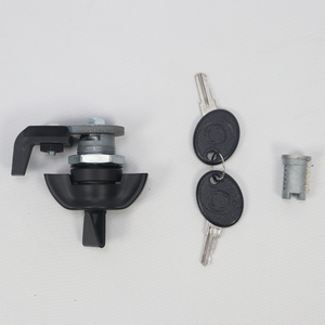 PLOMOR spare wheel cover lock kit for INEOS Grenadier, latch assembly with key set and lock cylinder, product layout on white