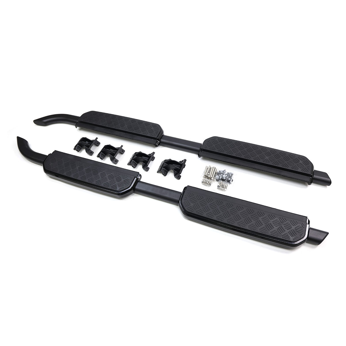 Close-up of high-quality aluminium PLOMOR side steps for Land Rover Defender L663, durable and lightweight