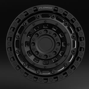 PLOMOR 18-inch forged wheel, beadlock-style — black front studio shot for Toyota Land Cruiser LC250 / 1958