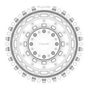 PLOMOR 18-inch forged wheel, beadlock-style — white finish for Toyota Land Cruiser LC250 / 1958, front studio view