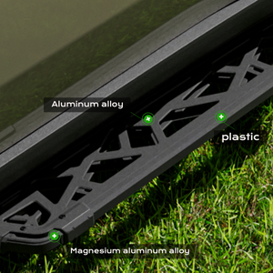 PLOMOR wide fender flare mounting bracket for Toyota Land Cruiser LC250 / 1958 — magnesium-aluminium alloy with plastic trim, installed detail on grass