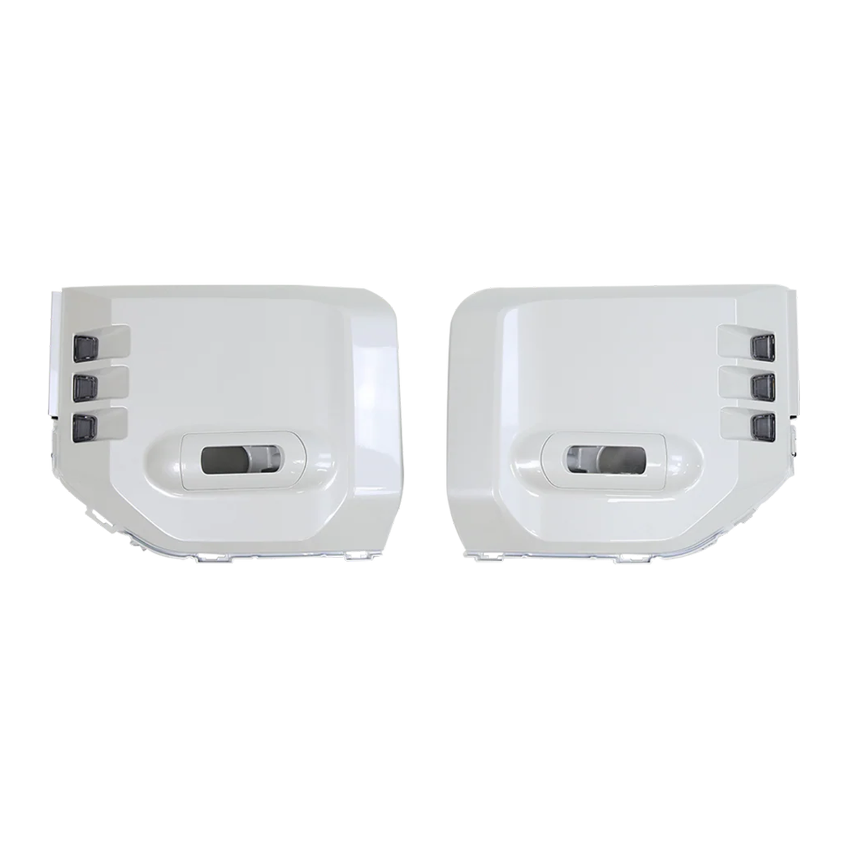 PLOMOR fog light frames for Toyota Land Cruiser LC250 — white ABS, studio hero pair