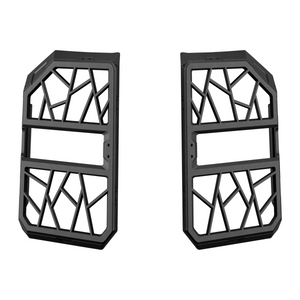 Pair of PLOMOR D-pillar embedded window guards for Toyota Land Cruiser LC250 / Land Cruiser 1958 (2024+), matte-black magnesium-aluminium lattice design, left and right pieces.
