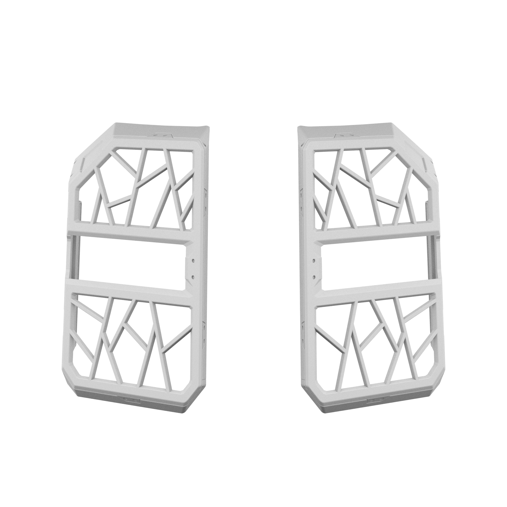 Pair of PLOMOR D-pillar embedded window guards for Toyota Land Cruiser LC250 / Land Cruiser 1958 (2024+), paint-ready white magnesium-aluminium lattice design, left and right pieces.