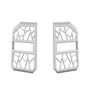 Pair of PLOMOR D-pillar embedded window guards for Toyota Land Cruiser LC250 / Land Cruiser 1958 (2024+), paint-ready white magnesium-aluminium lattice design, left and right pieces.