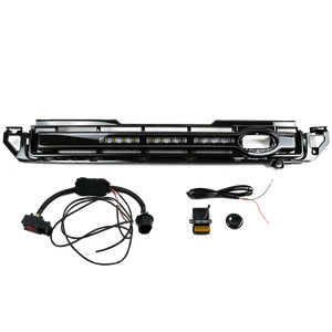 Rear view of PLOMOR LED grille showing fitment for Defender 90/110/130