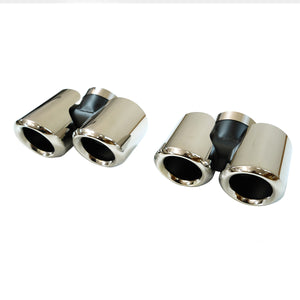 Close-up of PLOMOR Quad Exhaust Tips for Land Rover Defender