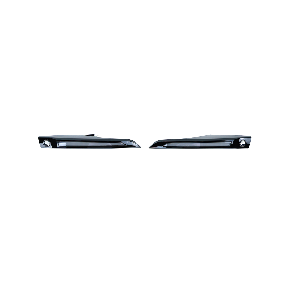 Pair of gloss-black door handle covers for Range Rover (left and right pieces) on a transparent background.