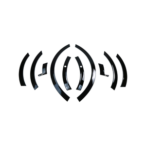 Full set of PLOMOR gloss-black fender flares for Range Rover Sport L461 (2023+), top-down white-background layout showing front, rear and door-junction pieces.