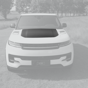 Front view of PLOMOR hood/bonnet panel installed on Range Rover Sport L461 (2023+), black paint-ready finish.