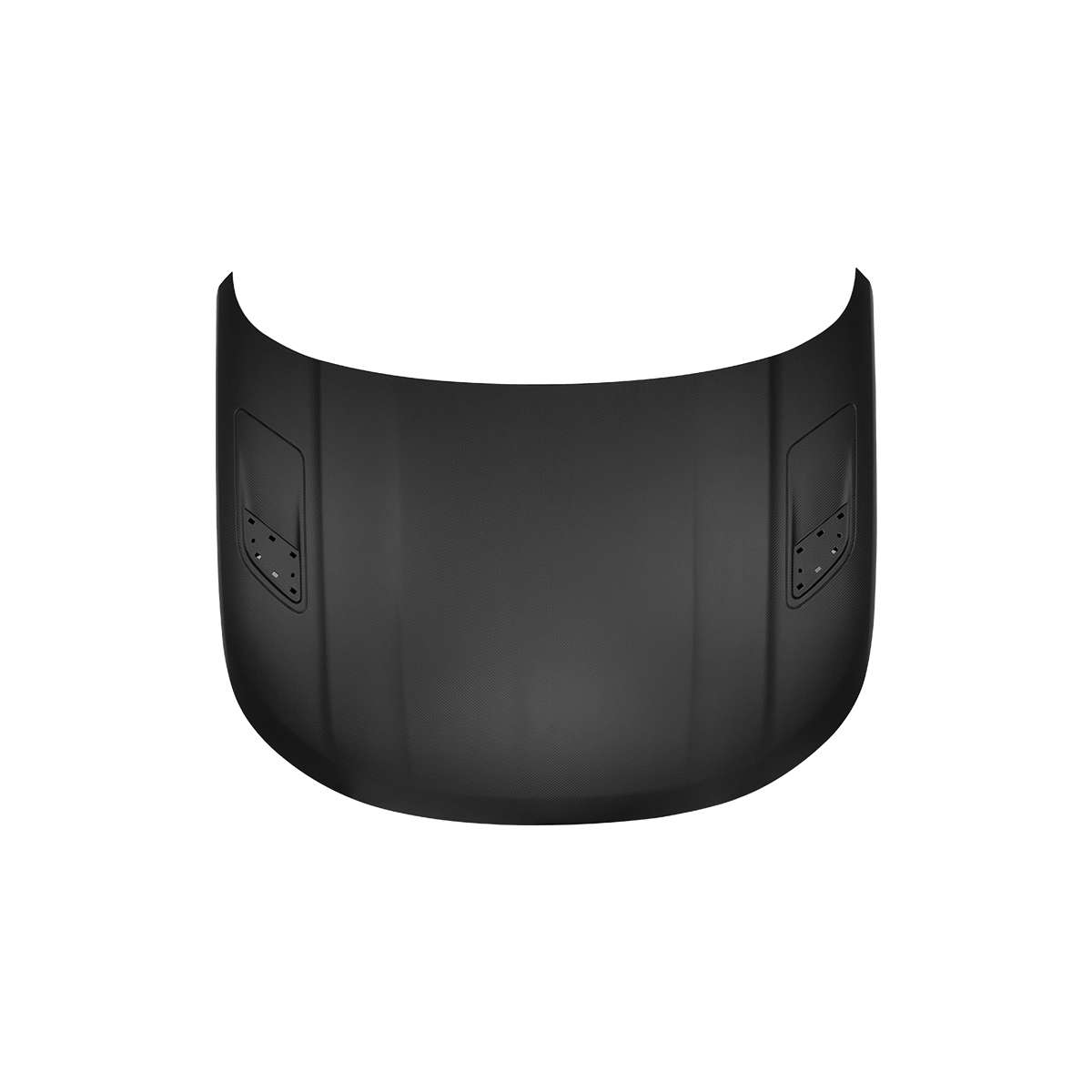 PLOMOR hood/bonnet for Range Rover Sport L461 (2023+), paint-ready black finish with integrated vent panel areas, studio top view.