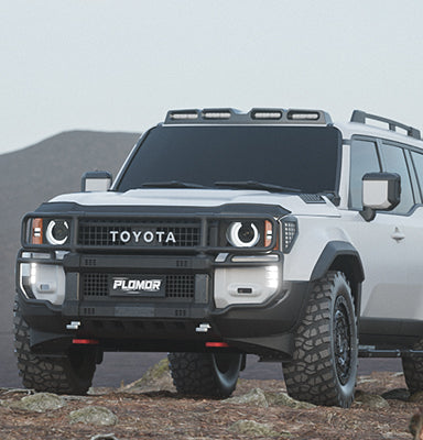 Toyota Land Cruiser LC250 1958 off-road accessories and custom parts with front bumper and roof light mods by PLOMOR