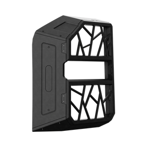 PLOMOR D-pillar embedded bar guard MOLLE side panel, magnesium-aluminium alloy, matte black — vehicle-specific for Toyota Land Cruiser LC250 / Land Cruiser 1958 (2024+); studio render on transparent background