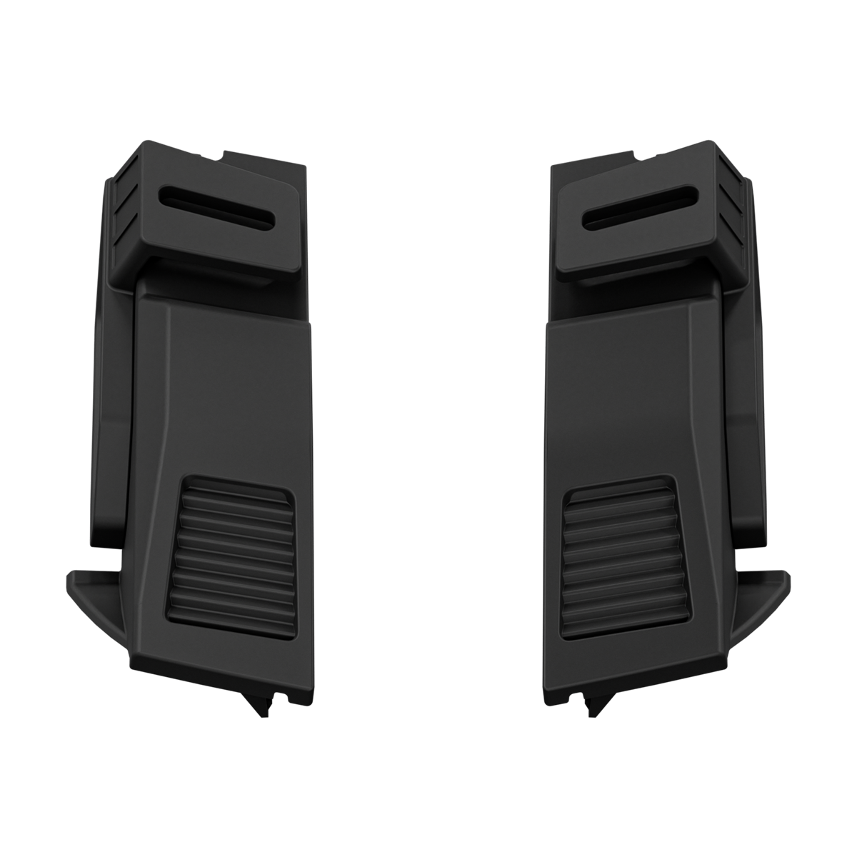 PLOMOR A-pillar ditch light mounting brackets for Toyota Land Cruiser LC250, matte black, angled product pair view