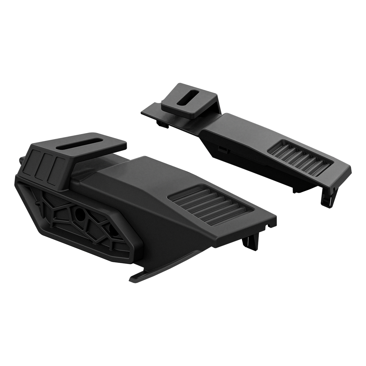 PLOMOR A-pillar ditch light mounting brackets for Toyota Land Cruiser LC250, matte black, angled product pair view