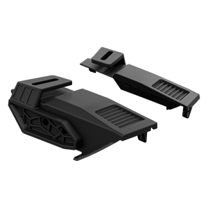 PLOMOR A-pillar ditch light mounting brackets for Toyota Land Cruiser LC250, matte black, angled product pair view